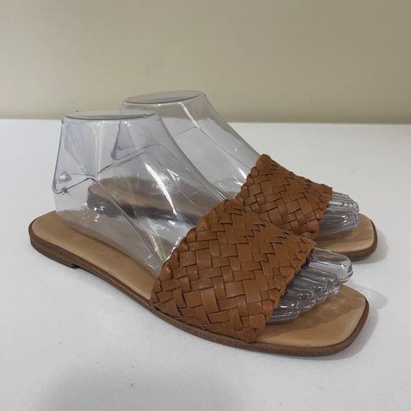 Madewell Shoes - Madewell Lianne Sandals 7.5 Brown Leather Woven Slides Slip On Flats AM210